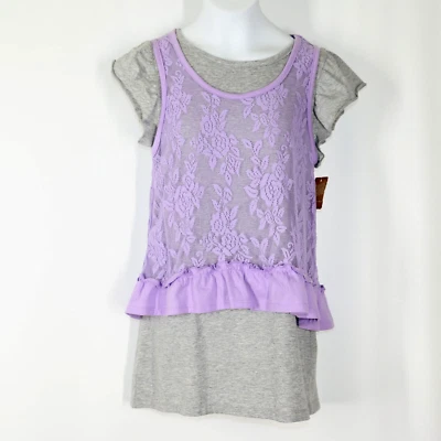 ARIZONA JEANS CO NIÑAS CAMISETA SIN MANGAS PÚRPURA TRANSPARENTE / GRIS MANGA CORTA CONJUNTO XL NUEVO CON ETIQUETAS Foto 1 de 2