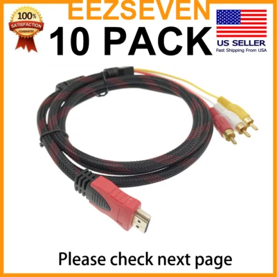 Paquete de 10 cables adaptadores convertidores 1080P HDMI macho a 3 RCA video audio AV HDTV Foto 1 de 4