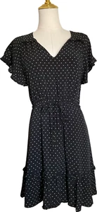 Gap Women's Dress XS Petite Black with White Polka Dots Ruffle Hem V-Neck - Picture 1 of 12