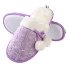 Aerusi Purple Cozy Pompom Knit Slippers Slip-on Bedroom Soft Warm Shoes Size 6-9