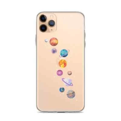 Funda de teléfono transparente Pastel Galaxy Planets para iPhone con diseño espacial Foto 1 de 4