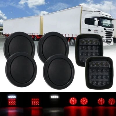 Smoked Square Round LED Truck Trailer Tail Light Stop Backup Reverse Brake Lamp - Image 1 of 4