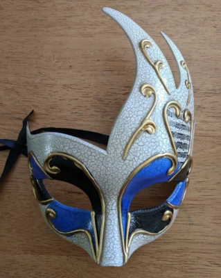 Flame Bird Blue and Gold Musical Notes Masquerade Mask NEW - Image 1 of 2