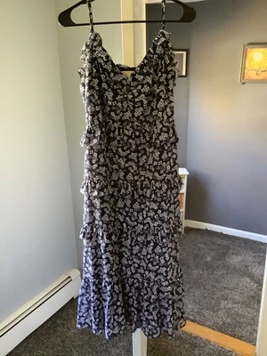 Maxi Vestido Michael Kors Azul Estampado Floral Correa Volantes Georgette; Grande Foto 1 de 4