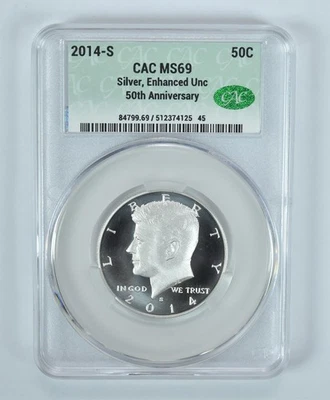 2014-S Kennedy Half Dollar Silver 50th Anniversary Enhanced Unc MS69 CAC *7538 - Image 1 of 4