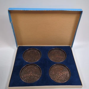 Vintage GM Fisher Body Coasters Set Of 4 In Box 1979 Lansing Auto Makers Capital - Picture 1 of 7