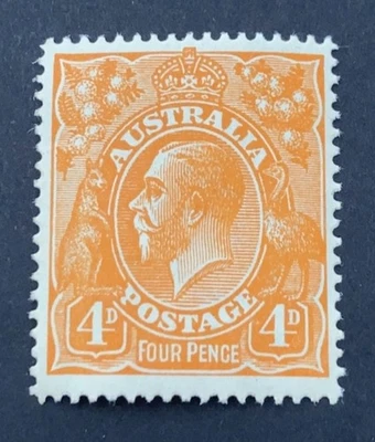 Australia 1914 KGV Single Crown Watermark 4d Orange - Mint Hinged - Image 1 of 2
