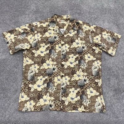 Camisa Hawaiana Hilo Hattie Para Hombre 2XL Marrón Floral Estampado Piña Campamento De Colección Foto 1 de 4