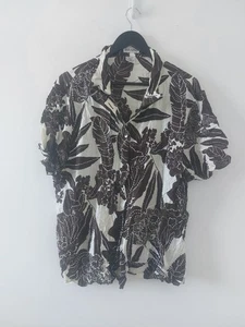 Vintage Womens Blouse Top Shirt Size 20 22 Brown White Heavily Beaded Floral 80s - Picture 1 of 12