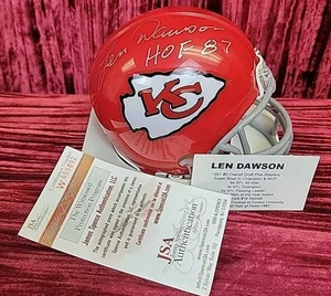 Minicasco autógrafo firmado por Len Dawson KC CHIEFS HOF 87 CERTIFICADO DE AUTENTICIDAD JSA - Imagen 1 de 10