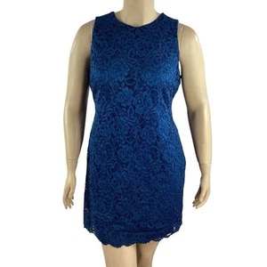 Sam Edelman Ocean Blue Lace Sheath Dress Bow Back 2X - Picture 1 of 7