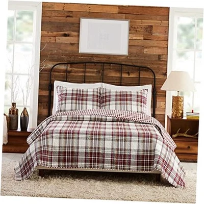  Juego de edredón Camden a cuadros de 3 piezas - Juego ligero de 3 piezas King Camden a cuadros rojo Foto 1 de 4