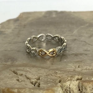 Pandora Sterling Silver 925 ALE 14K Yellow Gold Infinite Love Infinite Band Ring - Picture 1 of 21