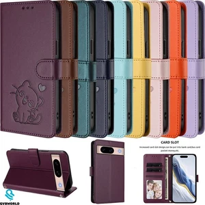 Heart Cat Embossed Wallet Case Phone Case Cover for Google Pixel 10 9 8 8A 7 6 5 - Picture 1 of 22
