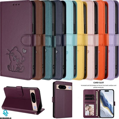 Heart Cat Embossed Wallet Case Phone Case Cover for Google Pixel 10 9 8 8A 7 6 5 - Image 1 of 4