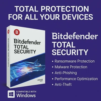 Bitdefender Security - 1 Year For 10 Devices (Win,MAc,Android) Protection - Image 1 of 4
