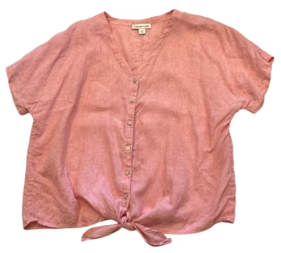 Blusa Coldwater Creek para mujer PL rosa con botones de corbata mangas delanteras 100 % lino Foto 1 de 4