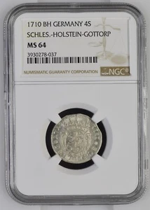 Schleswig-Holstein-Gottorp 4 Schilling 1710 NGC MS 64 POP 2/1 Great nswleipzig - Picture 1 of 3