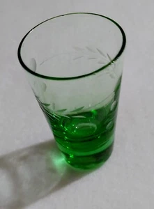 Vintage Thick Bottom ( 2 3/8 in Tall) Shot Glass (Green Glass) Engraved as shown - Picture 1 of 7