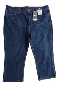 Lee Women's Size 20M Mid Rise Stormy Lines Blue Denim Capri - Picture 1 of 14