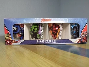 Rare Marvel Avengers Four Pack Shot Glass Set Clear Hulk Iron Man And More - Picture 1 of 5