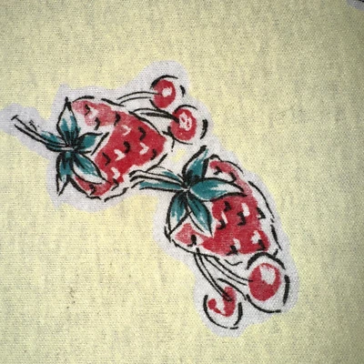 Yellow Knit Fabric Strawberries Cherries Summer 1 Yard #3 - Image 1 of 4