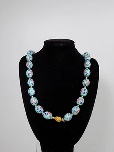 Antike Chinesische blaue Vintage Porzellan Halskette Damen Collier Blumenmuster - Picture 1 of 12