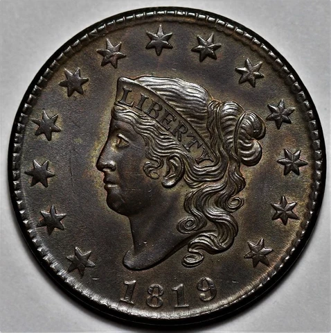 1819 Coronet Head Large Cent - High Grade - Corrosion - US 1C Copper Penny - L36 Cover