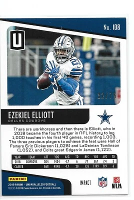 Ezekiel Elliott /75 2019 Panini Unparalleled IMPACT SP Dallas Cowboys Card #108 - Image 1 of 2