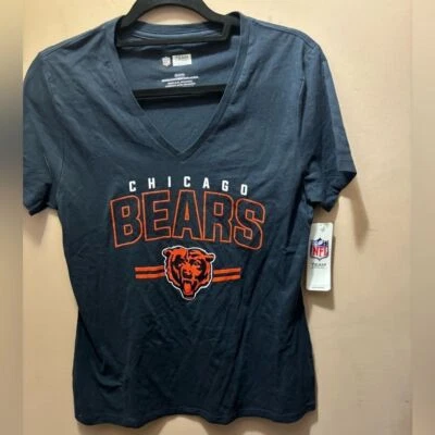 全新带标签 芝加哥熊 女子 SS 带 v 领 海军蓝衬衫 nfl 足球 M 运动 — 第 1/4 张图片