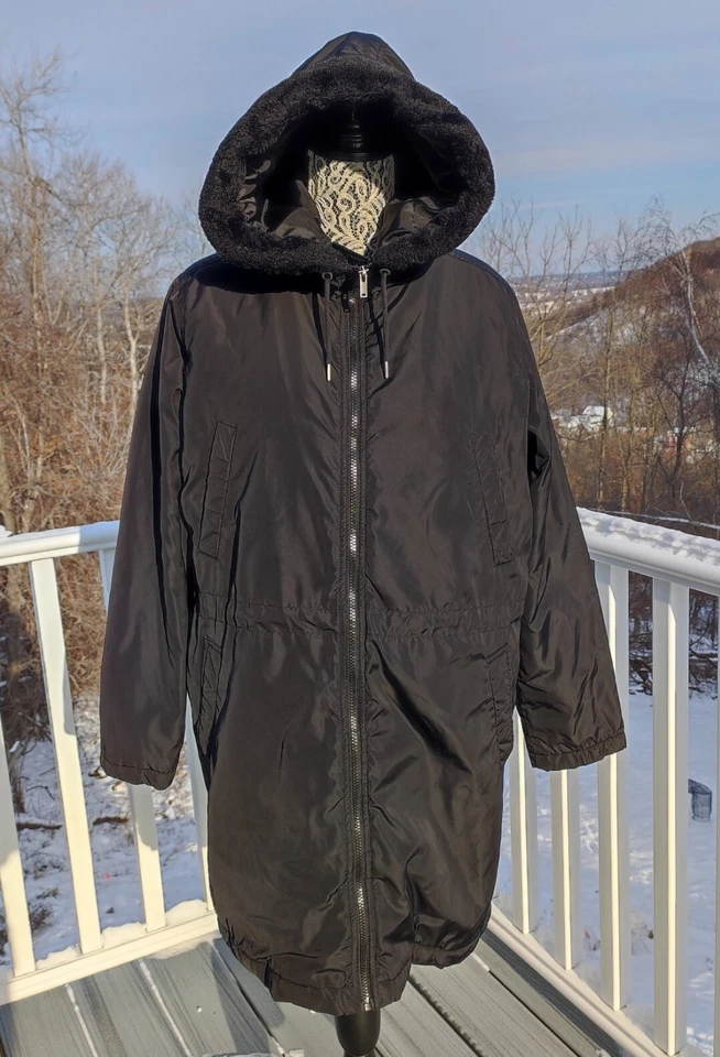 GAP Mujer Invierno Calor Largo Parka Chaqueta Abrigo Negro Con Capucha Imitación Piel Talla XL  Foto 1 de 4