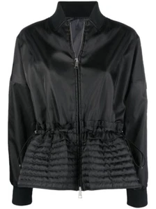 Moncler NEW Black Peplum Baldah Jacket Nylon Satin Bomber Jacket size 2 - Picture 1 of 20