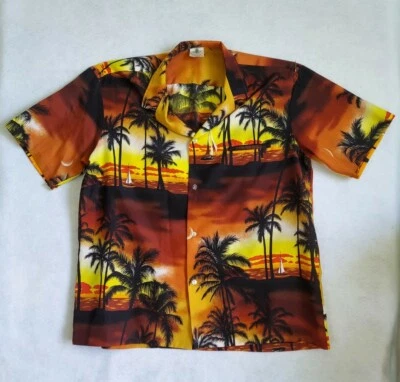 Mens Royal Creations hawaiian short sleeve shirt XL polyester orange floral - Изображение 1 из 4