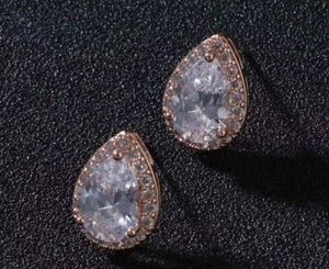 18k Rose Gold Filled Solitaire Earrings made w Swarovski Crystal Stone Bridal - Picture 1 of 12