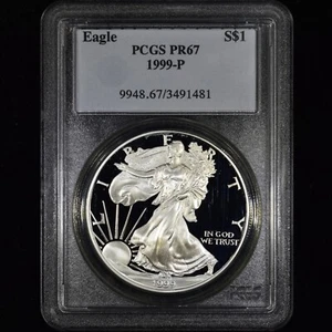 1999-P $1 PROOF SILVER EAGLE ✪ PCGS PR-67 ✪ PLAIN BLUE HOLDER COIN 481 ◢TRUSTED◣ - Picture 1 of 2