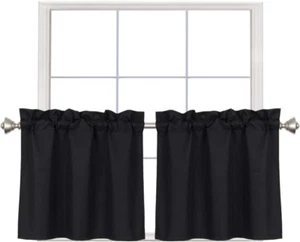 Blackout Rod Pocket Tier Curtains for Small Window, Short Room Darkening Basemen - Picture 1 of 12