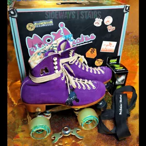 MOXI SKATES LOLLY TAFFY taglia 7 (donna 8-8,5) guinzaglio attrezzi punta ferma pelle scamosciata viola - Foto 1 di 24