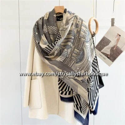 Sallys Cashmere Ring Scarf Wrap Shawl Theater Print Soft Delicate Light 78"*39" - Image 1 of 4