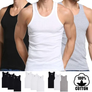 3-6 Pcs Men 100% Cotton Tank Top A-Shirt Wife-Beater Undershirt Ribbed Premium - Picture 1 of 15