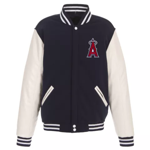 MLB Los Angeles Angels Reversible Fleece Jacket PVC Sleeves Front Logos JHD Cover