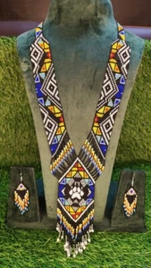 Handmade Necklace Seed Bead Boho American Style Nativ Beaded Multi Strand - Picture 1 of 2