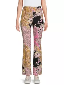 New No Boundaries Pink Floral Knit Flare Pants Juniors Women Many Sizes - Picture 1 of 4
