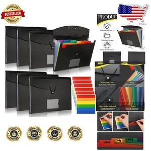 Durable 7 Pocket A4 File Folders - 10 Piece Organizer Set in Classic Black - Picture 1 of 8