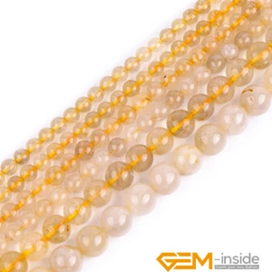 Natural Gold Rutilated Quartz Gemstone Loose Spacer Beads For Jewelry Making 15" - Picture 1 of 45