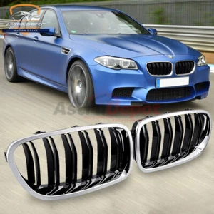 For 2011-2016 BMW F11 F10 M5 528i 535i 550i Kidney Grill Grille Chrome Black 2X - Picture 1 of 8
