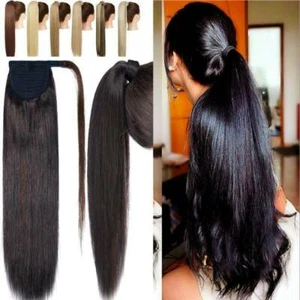 100% Real Remy Human Hair Wrap Around Ponytail Extensions With Clip in Hairpiece - Picture 1 of 81