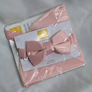 BRAND NEW - Boy's Bowtie Spring Notion Satin Blush Pink Bow Tie w/ Handkerchief - Picture 1 of 1