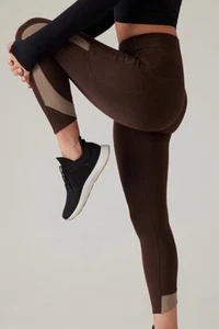 Leggings stretti artigianali nuovi con etichette $ 119 Athleta ultimate stash Colorblock marrone yoga XXS - Foto 1 di 6