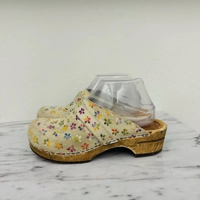 Zuecos de tacón abierto florales beige para mujer talla 7,5 Foto 1 de 4