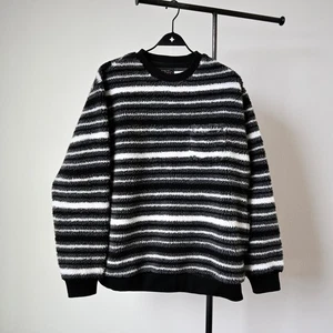 BEAMS Plus gestreifter Grobflor Fleece Rundhals Pullover, schwarz x weiß, Gr. L - Bild 1 von 18